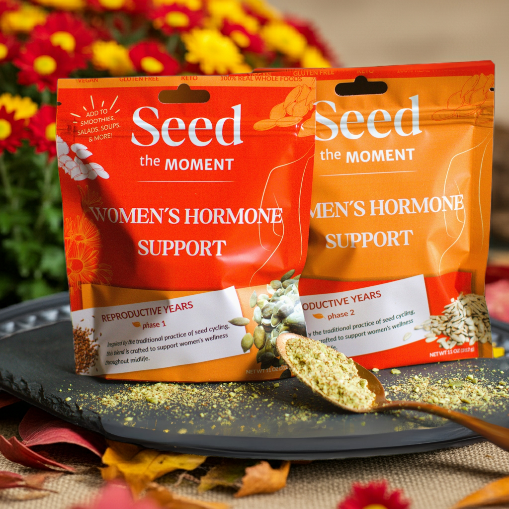 bags of seed the moment hormone support in front of mums and surrounded by leaves